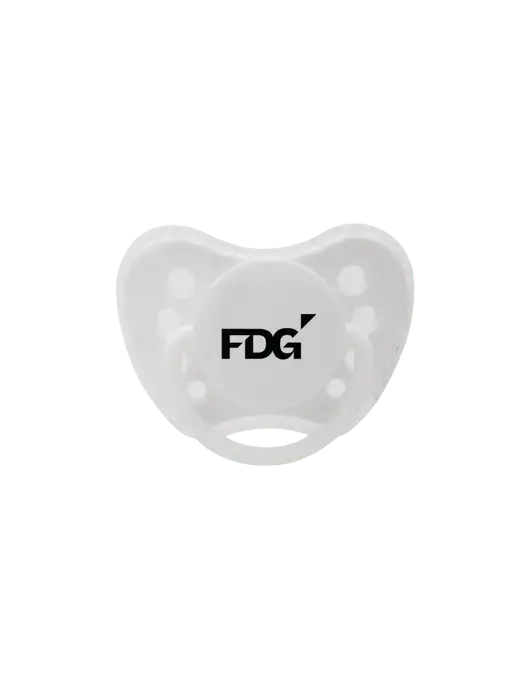 Silicone White Pacifier with Clear Cover w/FDG Logo