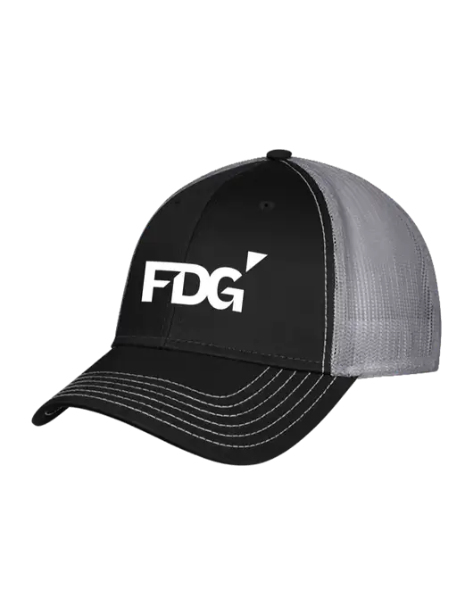 Black/Medium Dark Grey Mesh Trucker Cap Snap Back w/FDG Logo