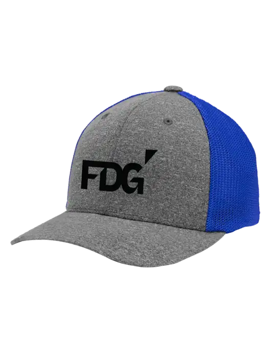 Flexfit Royal/Medium Grey Heather Melange Mesh Back Trucker Cap w/FDG Logo