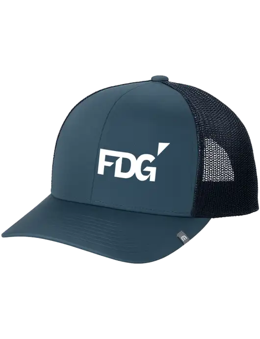 TravisMathew Dark Slate Blue Cruz Trucker Cap w/FDG Logo