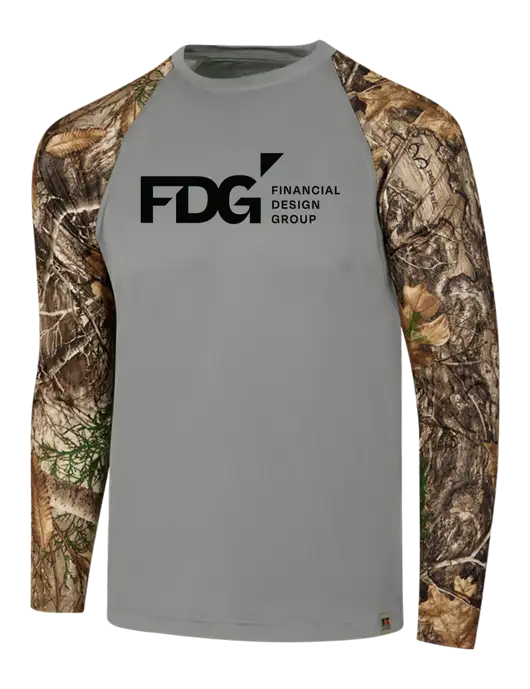 Russell Outdoors Medium Grey/Realtree Edge Camo Colorblock Performance Long Sleeve T-Shirt w/FDG Logo
