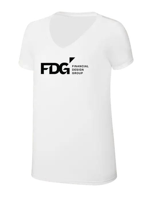 Womens Simply Soft V-Neck White 4.5oz  Poly/Combed Ring Spun Cotton T-Shirt w/FDG Logo