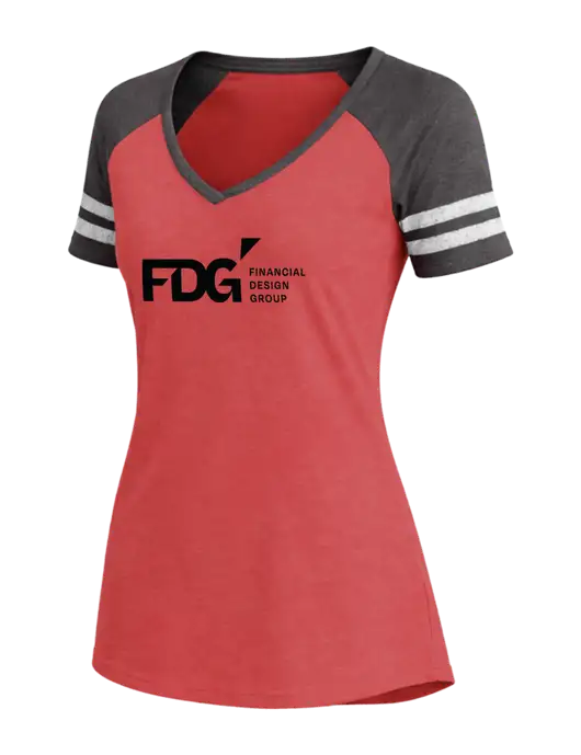 Womens Red Heather/Charcoal Heather V-Neck Game Tee w/FDG Logo