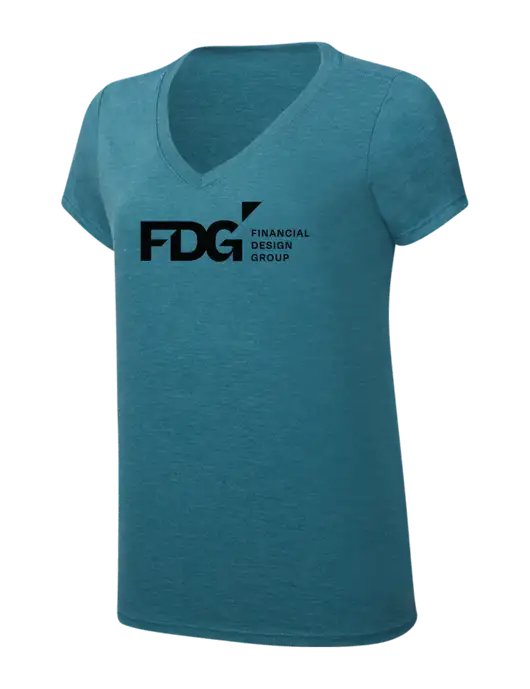 Womens Simply Soft V-Neck Heather Teal 4.5oz  Poly/Combed Ring Spun Cotton T-Shirt w/FDG Logo