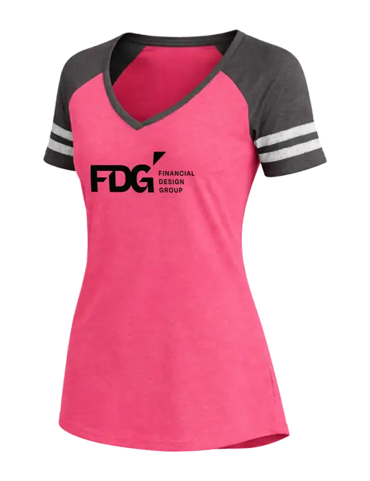 Womens Fucia Heather/Charcoal Heather V-Neck Game Tee w/FDG Logo