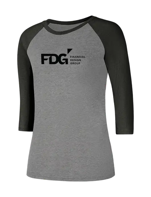 Womens Simply Soft 3/4 Sleeve Black Frost/Grey Frost Ring Spun Cotton T-Shirt w/FDG Logo