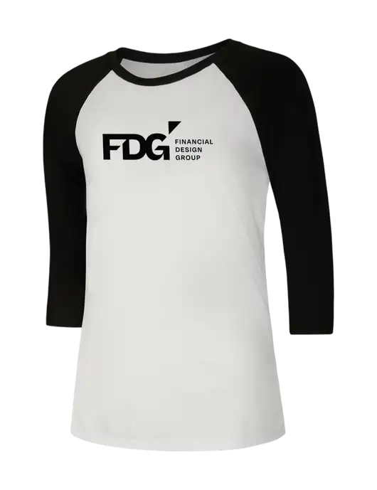 Womens Simply Soft 3/4 Sleeve Black/White Ring Spun Cotton T-Shirt w/FDG Logo