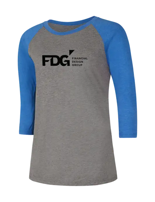 Womens Simply Soft 3/4 Sleeve Royal Frost/Grey Ring Spun Cotton T-Shirt w/FDG Logo
