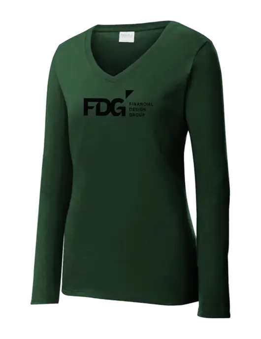 Womens  V-Neck Ring Spun Forest Green 4.5 oz Long Sleeve T-Shirt w/FDG Logo