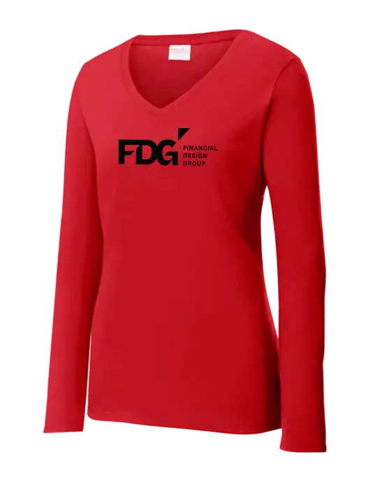 Womens  V-Neck Ring Spun Bright Red 4.5 oz Long Sleeve T-Shirt w/FDG Logo