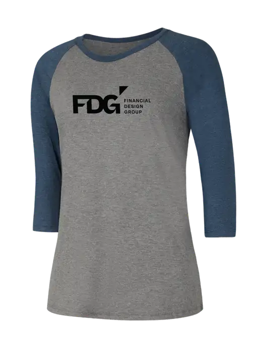 Womens Simply Soft 3/4 Sleeve Navy Frost/Grey Frost Ring Spun Cotton T-Shirt w/FDG Logo