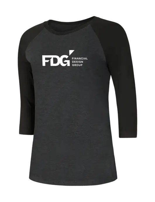 Womens Simply Soft 3/4 Sleeve Black/Black Frost Ring Spun Cotton T-Shirt w/FDG Logo