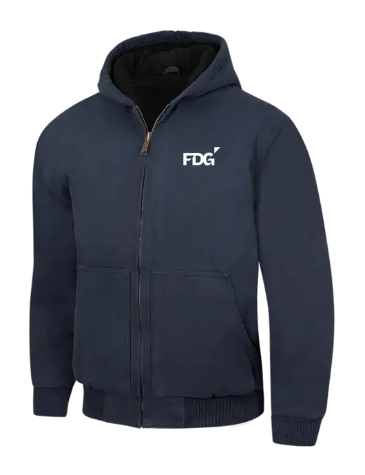CornerStone Navy Washed Duck Cloth Insulated Hooded Work Jacket w/FDG Logo