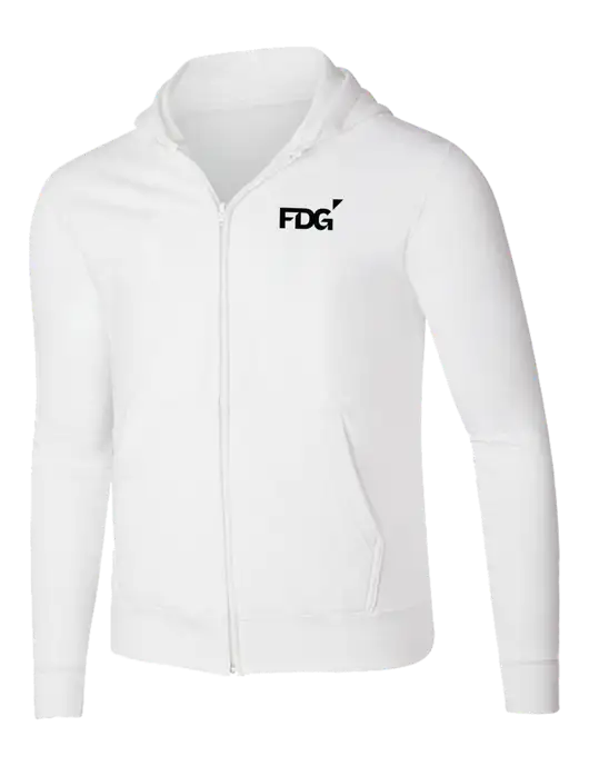White 8.5 oz Ring Spun Zip Hooded Sweatshirt w/FDG Logo