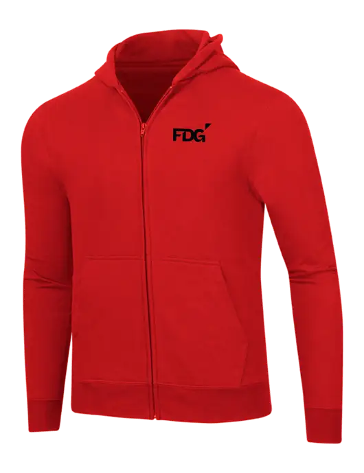 Bright Red 8.5 oz Ring Spun Zip Hooded Sweatshirt w/FDG Logo