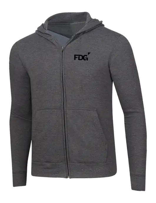 Dark Heather Grey 8.5 oz Ring Spun Zip Hooded Sweatshirt w/FDG Logo