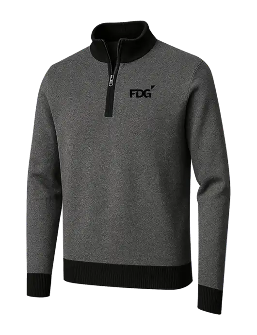 Brooks Brothers Black/Dark Grey Washable Merino Birdseye 1/4-Zip Sweater w/FDG Logo