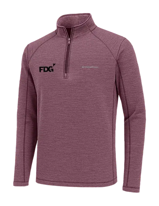 Vineyard Vines Heather Soft Maroon Sankaty Quarter-Zip Pullover
 w/FDG Logo