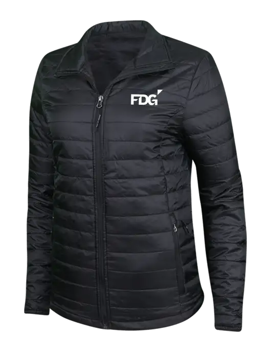 Womens Black Puffy Packable Jacket w/FDG Logo