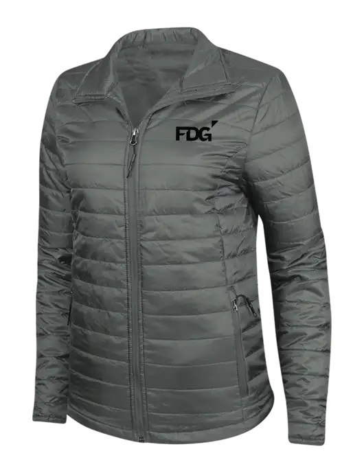 Dark Grey Womens Puffy Packable Jacket w/FDG Logo