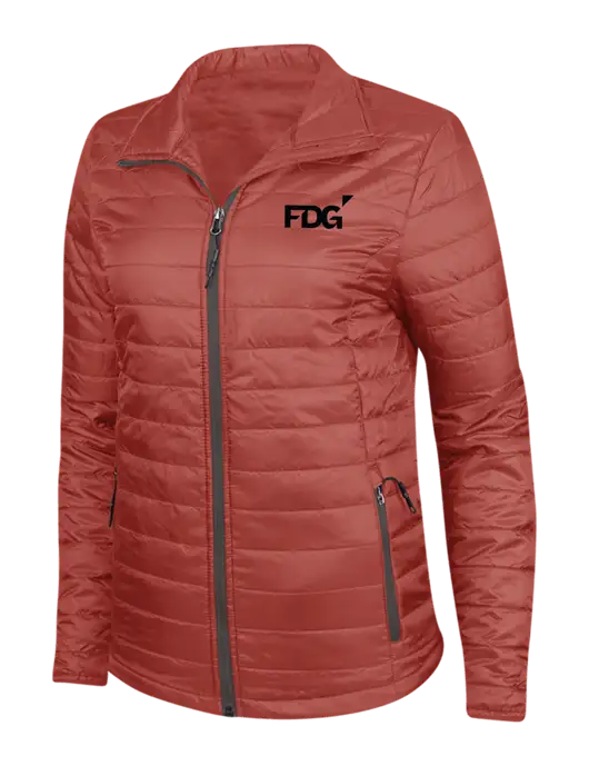 Dark Red Womens Puffy Packable Jacket w/FDG Logo