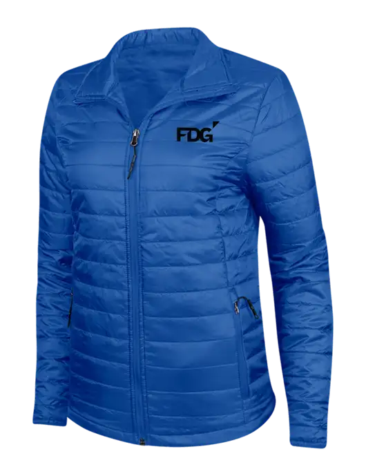Dark Royal Blue Womens Puffy Packable Jacket w/FDG Logo