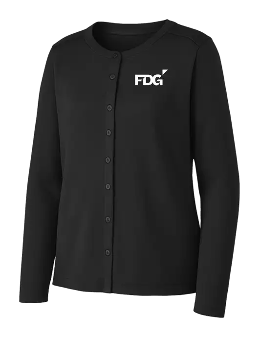 Black Womens Concept Stretch Button-Front Cardigan Sweater w/FDG Logo