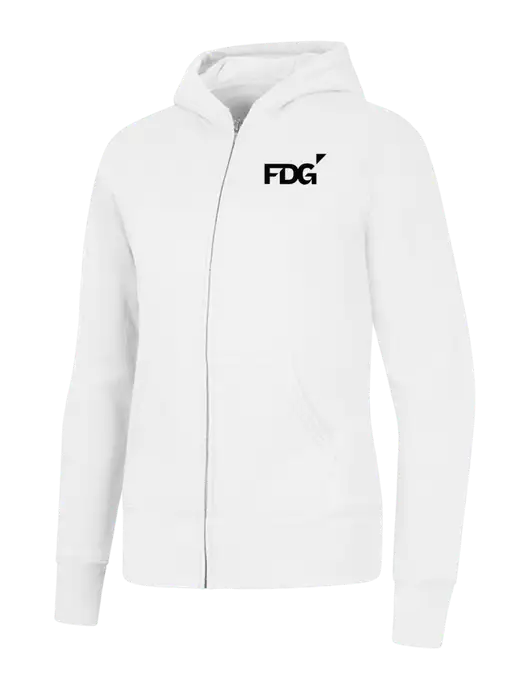 White Womens Core Fleece Full-Zip Hooded Sweatshirt w/FDG Logo