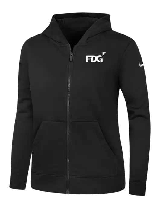 Nike Womens Club Fleece Sleeve Swoosh Full-Zip Black Hoodie w/FDG Logo