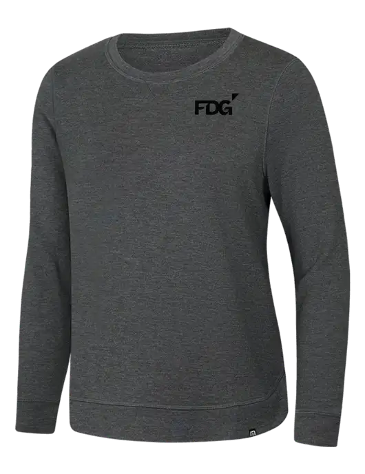 TravisMathew Womens Dark Grey Heather Lightweight Long Weekend Crew w/FDG Logo