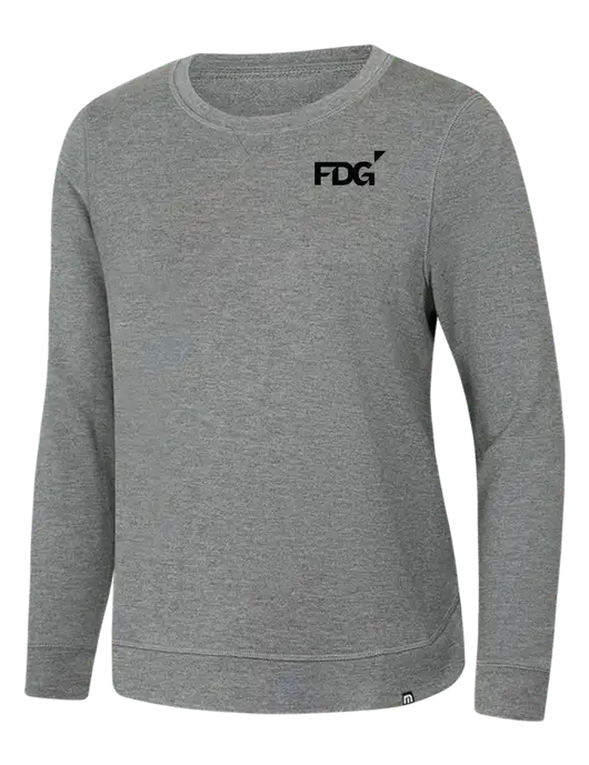 TravisMathew Womens Light Grey Heather Lightweight Long Weekend Crew w/FDG Logo
