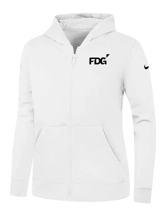 Nike Womens Club Fleece Sleeve Swoosh Full-Zip White Hoodie w/FDG Logo