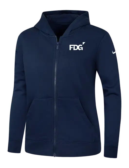 Nike Womens Club Fleece Sleeve Swoosh Full-Zip Dark Navy Hoodie w/FDG Logo