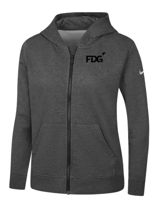 Nike Womens Club Fleece Sleeve Swoosh Full-Zip Charcoal Heather Hoodie w/FDG Logo