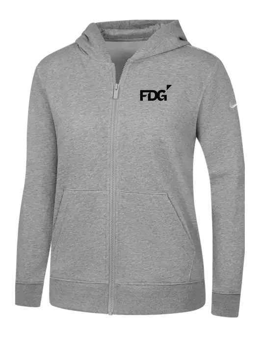 Nike Womens Club Fleece Sleeve Swoosh Full-Zip Dark Grey Heather Hoodie w/FDG Logo