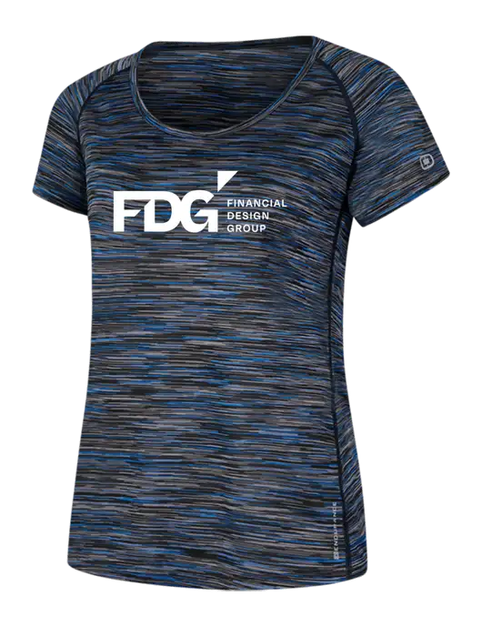 OGIO Womens Black/Royal Space Dye Verge Scoop Neck w/FDG Logo