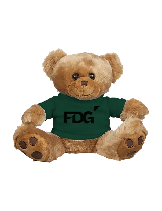 8 1/2 Cuddly Brown Bear With Dark Green T-Shirt w/FDG Logo
