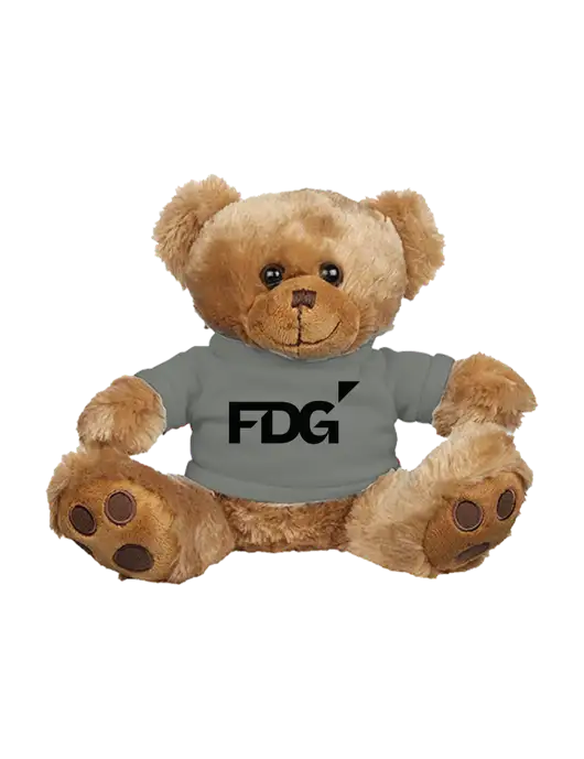 8 1/2 Cuddly Brown Bear With Heather Grey T-Shirt w/FDG Logo