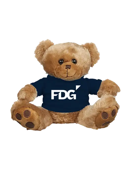8 1/2 Cuddly Brown Bear With Navy T-Shirt w/FDG Logo