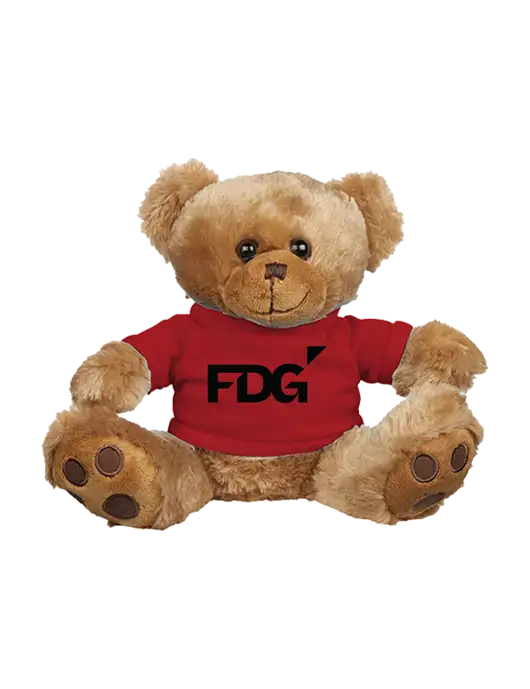 8 1/2 Cuddly Brown Bear With Red T-Shirt w/FDG Logo