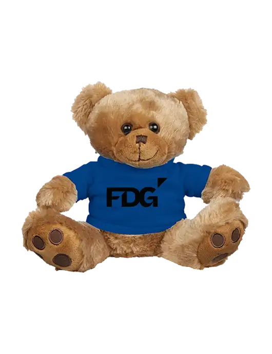 8 1/2 Cuddly Brown Bear With Royal Blue T-Shirt w/FDG Logo