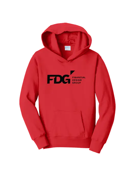 Youth Bright Red 8.5 oz Ring Spun Pullover Hooded Sweatshirt w/FDG Logo